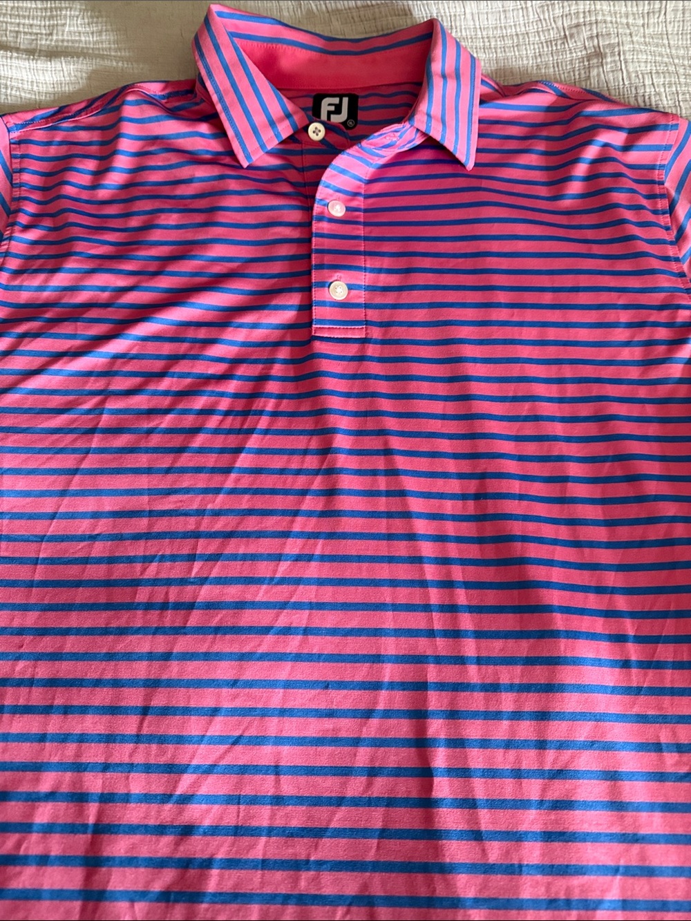 FootJoy Men’s Pink and Blue Striped Performance Polo